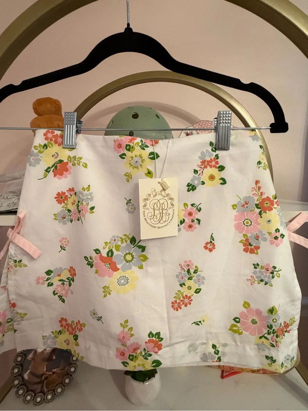 The Beaufort Bonnet Company Cotton Mini Skirt in White with Pastel Blooms